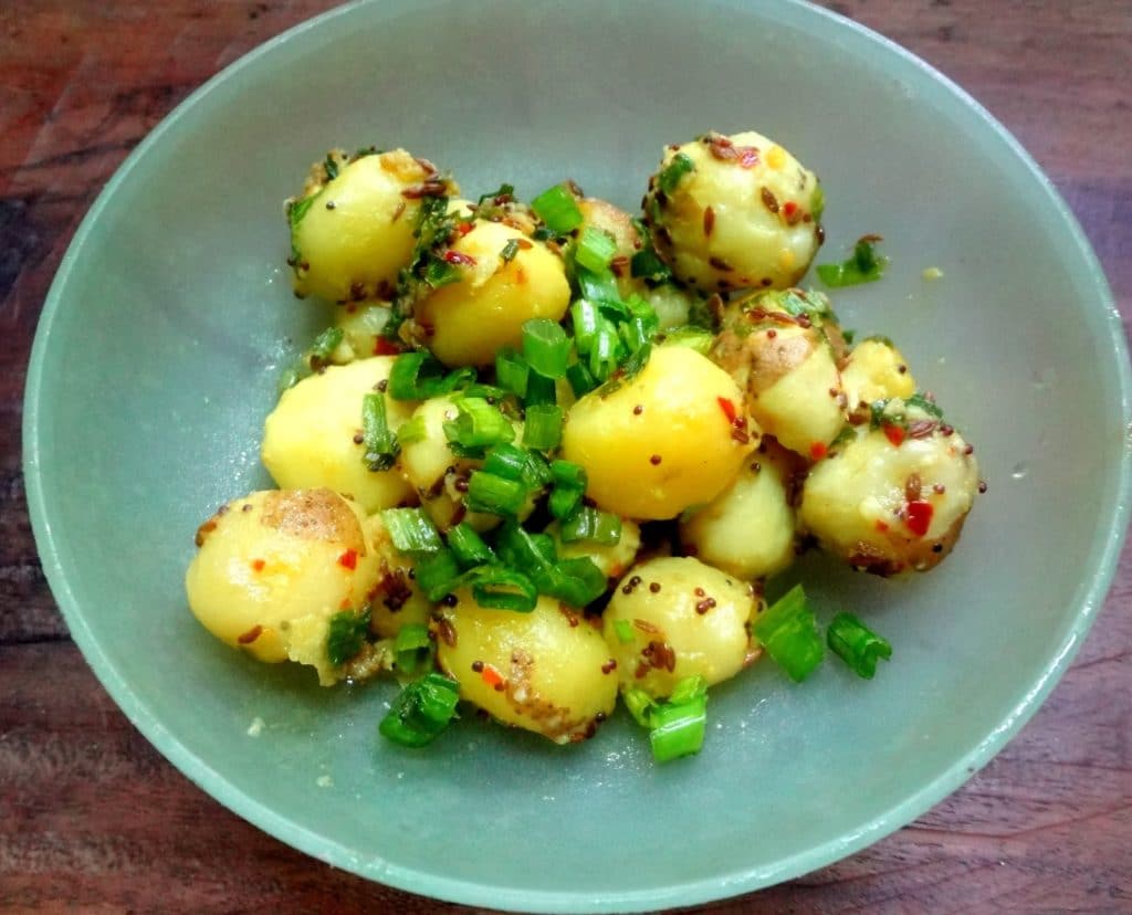 Chutneyed Baby Potatoes and Spring Onions