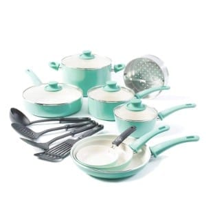 5 Best GreenLife Cookware for your Kitchen Greenlife Soft Grip 16pc Ceramic Non Stick Cookware Set Product Image
