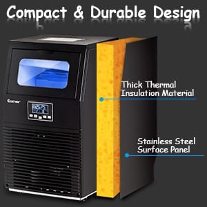 COSTWAY Commercial Ice Maker, 88 LBS/24H Automatic Portable Freestanding Ice Cube Maker Machine for Home Supermarkets Cafes Bakeries Bars Restaurants Snack Bars with Scoop Black (88LBS/24h)