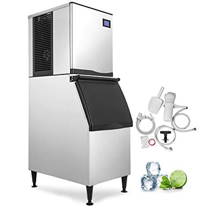 VEVOR 110V Commercial Ice Maker 550LBS/24H with 350LBS Storage Capacity Commercial Ice Machine 182 Cubes Per Plate Include Scoop and Connection Hoses Auto Clean for Bar Home Supermarkets Restaurant
