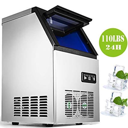 Happybuy Commercial Ice Maker 110LBs w/ 29LBs Storage Capacity Ice Maker Machine Stainless Steel Portable Automatic Ice Machine Perfect for Restaurants Bars Cafe w/Scoop and Connection Hoses