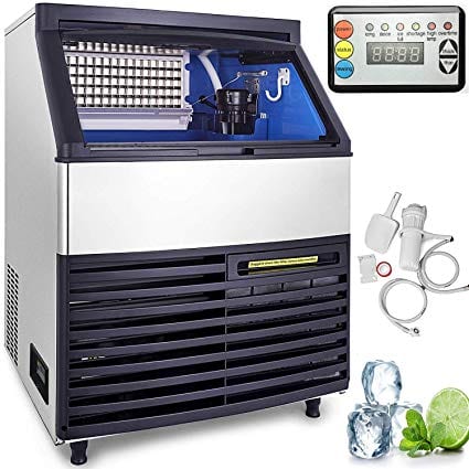VEVOR 110V Commercial Ice Maker 286LBS/24H with 99lbs Storage Capacity Stainless Steel Commercial Ice Machine 108 Ice Cubes Per Plate Industrial Ice Maker Machine Auto Clean for Bar Home Supermarkets