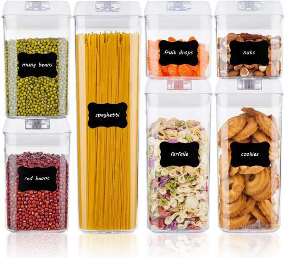 Airtight Food Storage Containers,Vtopmart 7 Pieces BPA Free Plastic Cereal Containers with Easy Lock Lids,for Kitchen Pantry Organization and Storage,Include 24 Free Chalkboard Labels and 1 Marker